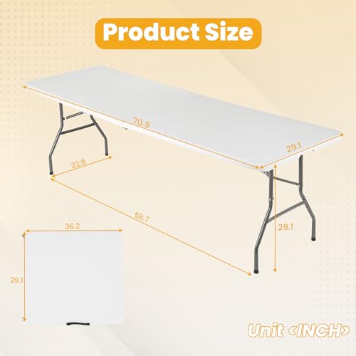 FDW Portable 6FT Fold-in-Half Plastic Picnic Table with Handle