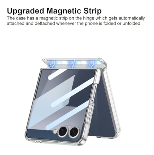 Image of Midkart Magnetic Case Compatible with Samsung Galaxy Z Flip 7 and Compatible with Magsafe Charging Hinge Protection Front Glass Cover Anti-Yellowing and Camera Protection, Clear Transparent