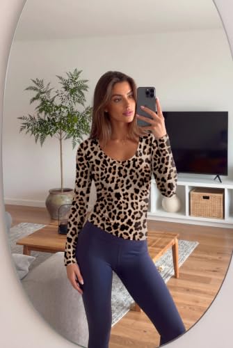 Ekouaer Womens Deep V Neck Long Sleeve Shirts Basic Thermal Tops - image 4