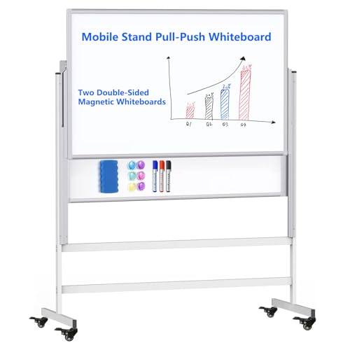JUMUBOARD Push-Pull Whiteboard Mobile Stand Dry-Erase Whiteboard 2 Double-Sided Magnetic Whiteboards More Writing Space Aesthetic and Durable Suitable for Schools Offices and Homes