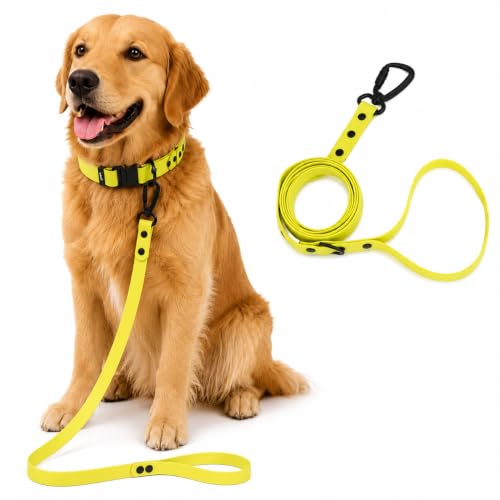 Image of Adil's Biothane Dog Leash - Waterproof Leashes for Dogs, Metal Hook, Adjustable 5ft Length Suitable for Dogs & Puppies, Ideal for Walking, Running & Training (Lemon Yellow)