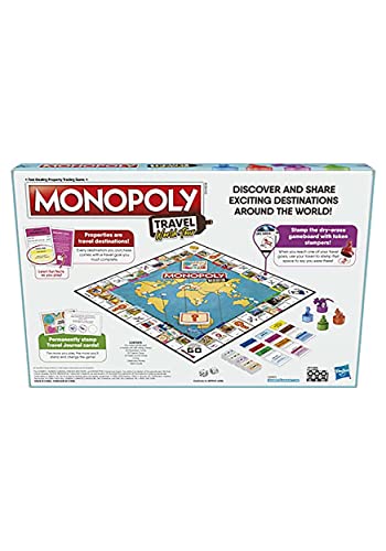 Monopoly Travel World Tour Board Game for Families and Kids Ages 8+, with Token Stampers and Dry-Erase Gameboard, Buy Travel Destinations – Image 3