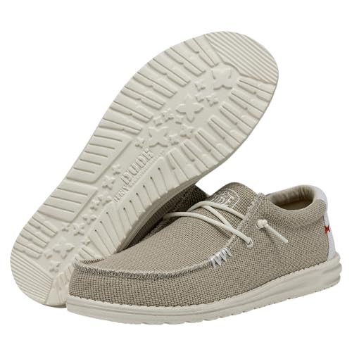Image of HEYDUDE Men's Wally Braided, Off White Size 10 | Lightweight Slip On Casual Shoes | Elastic Laces and Breathable Textile Upper