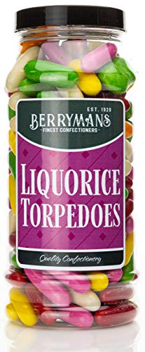Original Liquorice Torpedoes Retro Sweets Gift Jar By Berrymans Sweet Shop - Classic Sweets Traditional Taste.