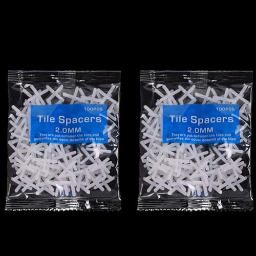 Clip distanziali a croce per piastrelle per pavimenti e pareti, set da 200 pezzi, materiale PES, sistema di livellamento regolabile (2,0 mm)