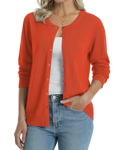 Image of QUALFORT Women's 100% Cotton Lightweight Cardigans Long Sleeve Knitted Button Down Sweater