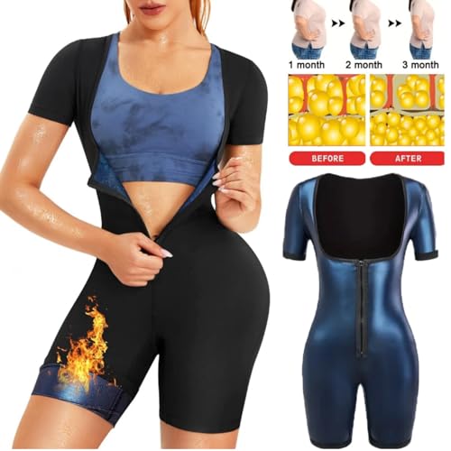 Image of Women Sauna Suit Full Body Shapewear, 3 in 1 Sweat Vest Waist Trainer with Arm & Thigh Compression, Tummy Control Slimming Workout Bodysuit for Gym Running Fitness