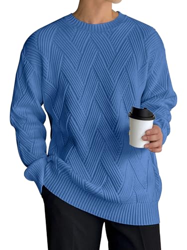 HOTake Men's Crewneck Sweaters Casual Textured Pullover Sweaters with Diagonal Jacquard Pattern2