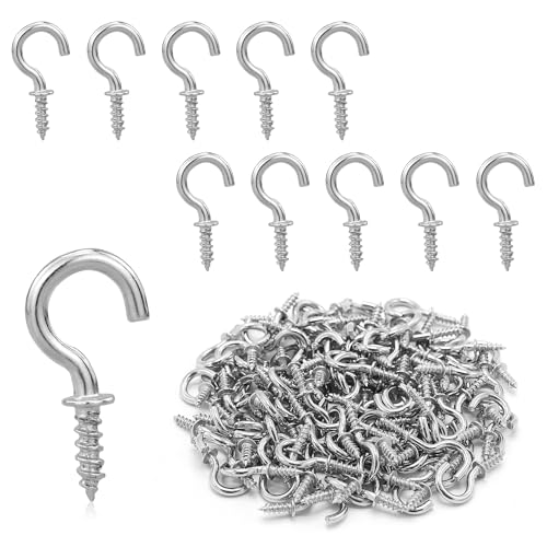 100 ganchos de rosca M1,9/20 mm de acero inoxidable, niquelados para tornillos, pequeños ganchos de techo, ganchos de pared, tornillos de gancho para vasos, ganchos de metal, ganchos autocortantes
