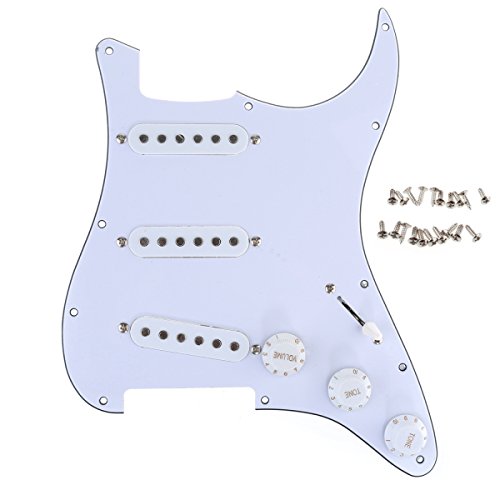 Musiclily 11 Hole SSS Prewired Loaded Pickguard with Single Coil Pickups Set for Strat Style Guitar,3Ply White