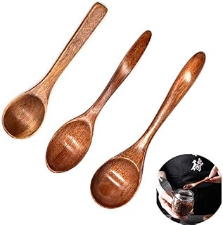 Yueser Wooden Spoon, 3 Pcs Natural Small Wooden Spoons Wooden Kitchen Utensils Sturdy Durable for Coffee Tea Spoon Honey Teaspoon Mixing Stirring Spoon (3 Sizes)