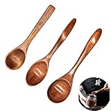 Varios tamaños: cucharas de madera de 3 piezas de diferentes tamaños, 12 × 2.7 cm, 14 × 2.9 cm, 17 × 4 cm, se pueden usar diferentes tamaños de cucharas de madera en diferentes escenarios, fácil y conveniente.