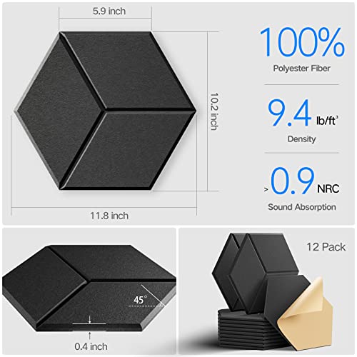 Dailycooper Pacote com 12 painéis acústicos autoadesivos 30,5 x 25,4 x 1 cm – painéis de espuma à pr