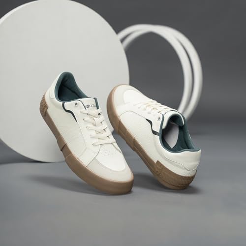 Image of Red Tape Men's Sneakers Off White Pu Round Toe Lace-Up Responsive Sole