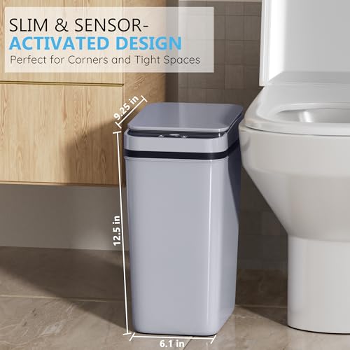 Image of Bathroom Small Trash Can with Lid, Automatic Garbage Can, 2.6 Gallon | 3 Pack Touchless Slim Waterproof Motion Sensor Smart Trash Bin for Bedroom, Office, Living Room-White /Black /Grey