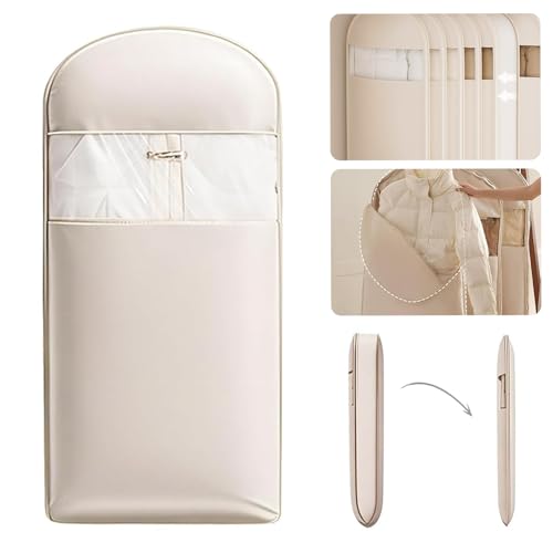 Space Saving Hanging Garment Bag with Self Compression Zipper,Space Saving Hanging Protector for Down Coat, Transparent Visibility Space Savin gown Coat Compression Dust Cover for Closet Storage
