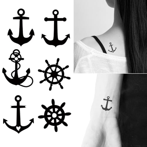 Oottati 2 Sheets Nautical Anchor Small Tiny Temporary Tattoos for Adults, Anchor Ship Wheel Fake Tattoo Stickers, Waterproof Long Lasting Body Art for Arm Wrist