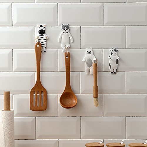 4 Stück Selbstklebende Haken Niedliche Tier Wandhaken Kreative Haken Zebrabär Husky Kuh Dekorative Wandhaken Handtuchhaken Cover