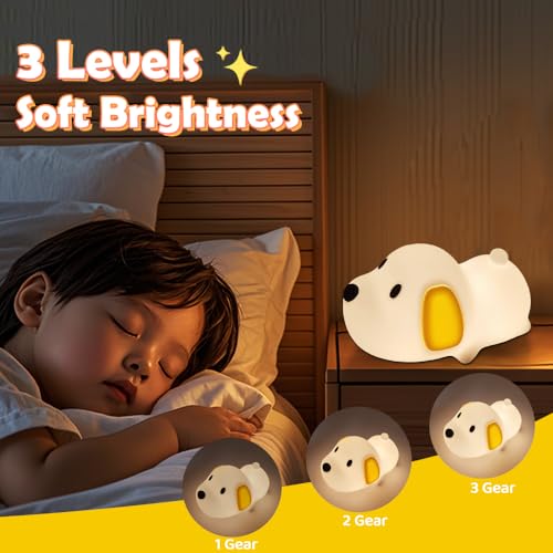 Image of S NMT Cute Dog Silicone Night Light for Kids Room, 7 Colors Changing Nursery Sleeping Lamp, 3 Level Brightness Beside Table Lamp for Baby Room Gifts