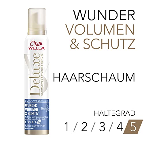 Wella Deluxe Schaumfestiger Wunder Volumen & Schutz – Haarschaum für sichtbar mehr Volumen – mit 5-Fach Keratin-Schutzkomplex und UV-Schutz – 200 ml