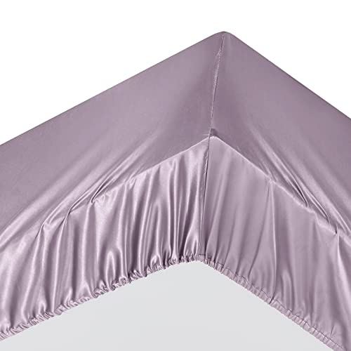 Image of Ersmak 7 Pieces Satin Sheets Set Full Size, Luxury Silky Lavender Satin Bed Sheets Set with 1 Deep Pocket Fitted Sheet, 1 Soft Flat Sheet, 4 Queen Pillowcases and 1 Body Pillowcase