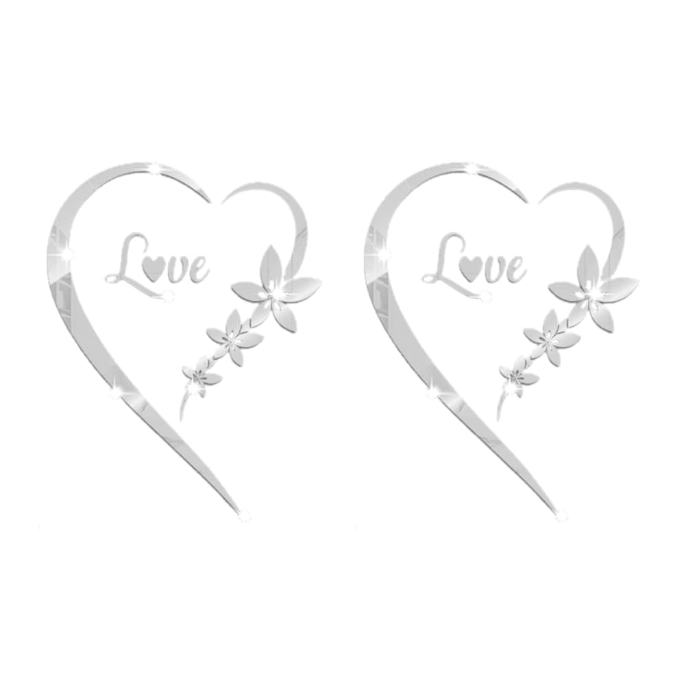 CTRLZS Heart-Shaped Mirror Stickers, Self-Adhesive Acrylic Mirror Stickers Art Murals, DIY Wall Art Home Decoration Silver