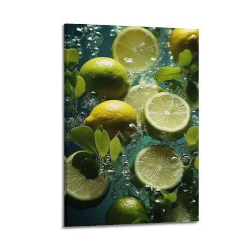 Poster mural moderne citrons et citrons verts dans l'eau 20 x 30 cm