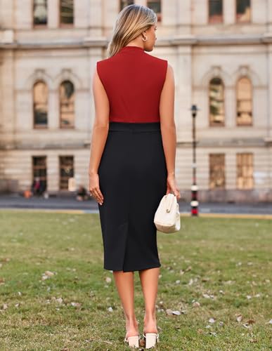 Image of GRACE KARIN 2026 Women's Lightweight Mock Neck Business Work Dress Sleeveless Double Breasted Bodycon Midi Dress