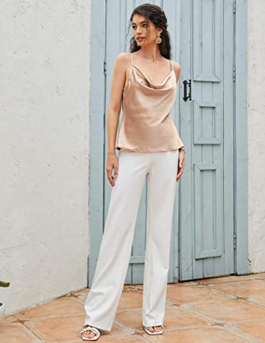Ekouaer Womens Silk Satin Camisole, Cowl Neck Tank Tops, Soft Spaghetti Strap Loose Shirt Blouse, Champagne, Small, Sleeveless #TOP5