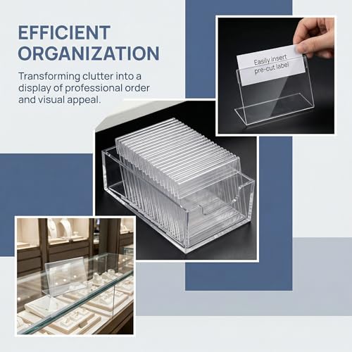 ASOUUNLD 50 Stück Etikettenhalter Acryl Preisschilder Aufsteller Transparent Tischaufsteller Vertikal Klein Namensschilder Buffet Schilder für Büro Laden Supermarkt (6x4 cm)