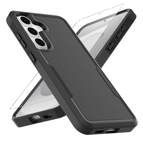 yuanming for Samsung Galaxy S25 FE Case, Dual Layer Protective Heavy DutyNon-Slip [Military Grade 16ft.Drop Tested] with HD Screen Protector, Shockproof Rugged Phone Case Black