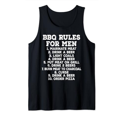 BBQ Funny - Reglas de barbacoa para hombres que beben una cerveza Camiseta sin Mangas