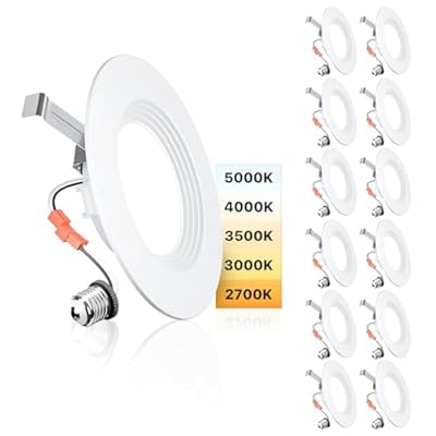 Ensenior 5/6 Inch 5CCT LED Can Lights 12 Pack, Retrofit Led Recessed Lighting, Baffle Trim, Dimmable, 9W=110W, 1000LM, 2700K/3000K/3500K/4000K/5000K Selectable, IC Rated - ETL & FCC