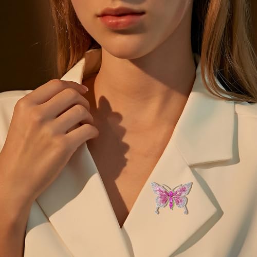 Image of Pink Butterfly Brooches and Pins Crystal Butterfly Insect Safty Pin Dress Coat Suit Decor