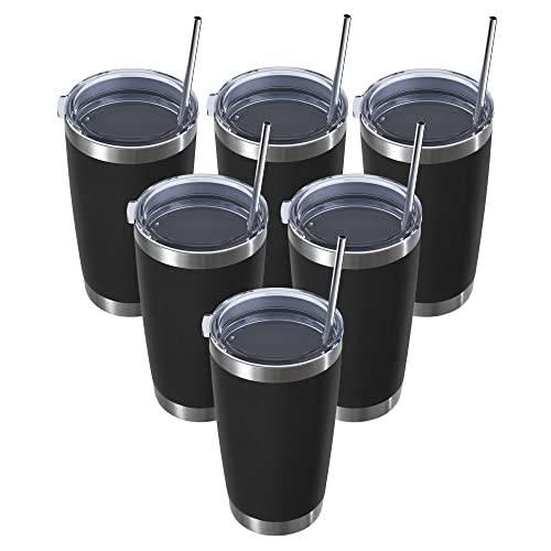 Muchenghy 20Oz Stainless Steel Tumbler With Lid And Straw, Double Wall Vacuum Insulated Travel Coffee Mug, Powder Coated Thermal Cup For Cold & Hot Drinks(Black, 6 Pack) #TOP5
