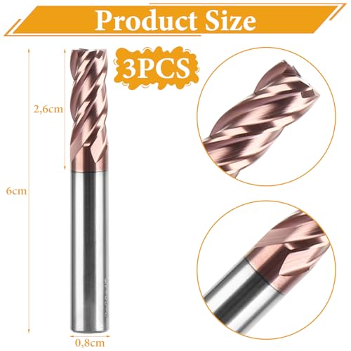 STARVAST 3 Stück Hartmetall Schaftfräser 8mm, 4 Zähne/Schneiden, AlTiN Schwarz Beschichtung CNC Fräser, VHM Für Metall Holz Acryl Kunststoff