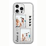 Funda transparente personalizada para teléfono con dos fotos y texto para iPhone 16, 15, 14, 13, 12, 11 Pro Max, funda protectora personalizada