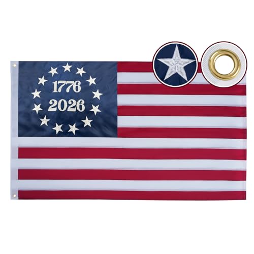 Flagolden 1776-2026 250th Anniversary USA Flag 3x5 ft, Embroidered American Betsy Ross Flags for Outside, Heavy Duty 13 Stars 250 Year 13 Colonies US Flag with 2 Brass Grommets