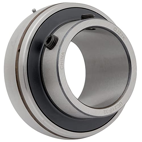 [1-Pack] UC210-32 Insert Bearing UC200 Series - 2 in Bore - 0.866 in Wide Inner Ring - 2.031 Spherical Outer Ring - 3.543 in Outer Diameter - Set Screw Locking Collar - Triple Lip Seal - Relubricable