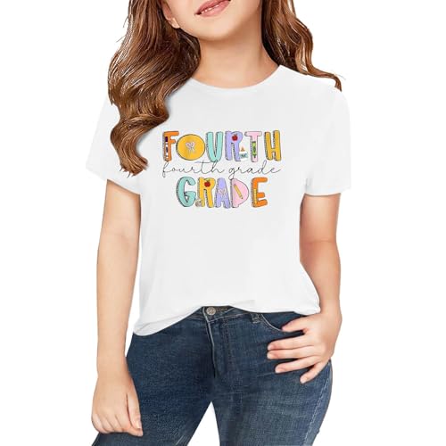 First Day of Fourth Grade Shirt for Kids, Boys Girls Back to School T-Shirt, Preschool Short Sleeve Comfy Clothes