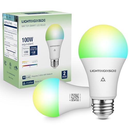 Matter Smart Bulbs 100W Eq, RGBCW A19 2-Pack