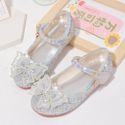 Girls' Princess Mary Jane Ballet Flats Glitter Front Bow Flower Wedding Party Dress Shoes for Toddler and Little Kids Sizes3