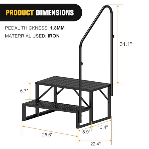 Nilight RV Steps with Handrail, 2 Steps Hot Tub Steps Outdoor RV Stairs Step Portable Mobile Motor Home Stairs for Camper Travel Trailers Dock Entry Steps 5th Wheel RV Porch with Anti-Slip Handrail by Nilight - Image 2