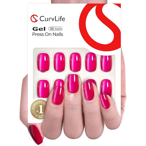 Curvlife 30pcs Press on Nails Chrome Hot Pink
