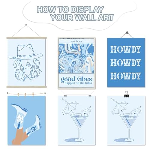 Western Cowgirl Room Decor Aesthetic Coastal Cowgirl Wall Art Blue Posters Prints Howdy Wall Art Aesthetic Surf Granddaughter Girls Beach Decorations Poster Preppy Cowboy Wall Art Prints - Image 4