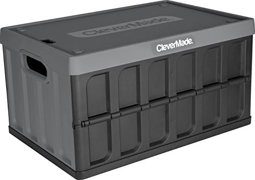 CleverMade CleverCrates 62 Liter Collapsible Storage Bin/Container: Solid Wall Utility Basket/Tote with Lid, Charcoal