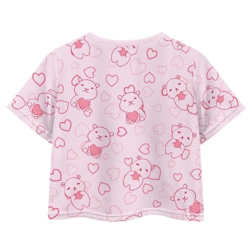 Image of Cute Crop Tops for Girls Short Sleeve Summer T Shirts Fashion Graphic Tees Crew Neck Pullover Tee 5-14 Years