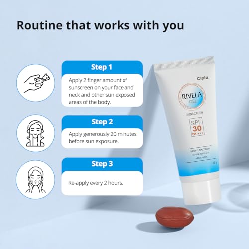 Image of Cipla Rivela Gel Spf30+ Sunscreen Gel | Non-Sticky Finish | For Normal To Oily Skin | 60Gm, 1 Count