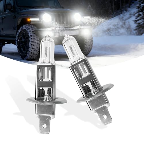 KoiLuvGo 2PCS Car H1 Halogen Bulb, 12V 55W Fog Light Bulb, Quartz Lamp Beam, Low/High Beam Light, All-in-one Plug and Play Lighting, Replacement of Original Bulb Model (H1#Warm White Light)