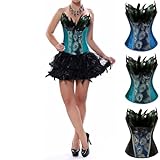 Costume de paon pour femme   Corset en plumes de paon   Style vintage gothique   Carnaval   Cosplay   Costume de paon   Corset à plumes   Corset burlesque   Broderie   Bustier   Corset paon, bleu, M